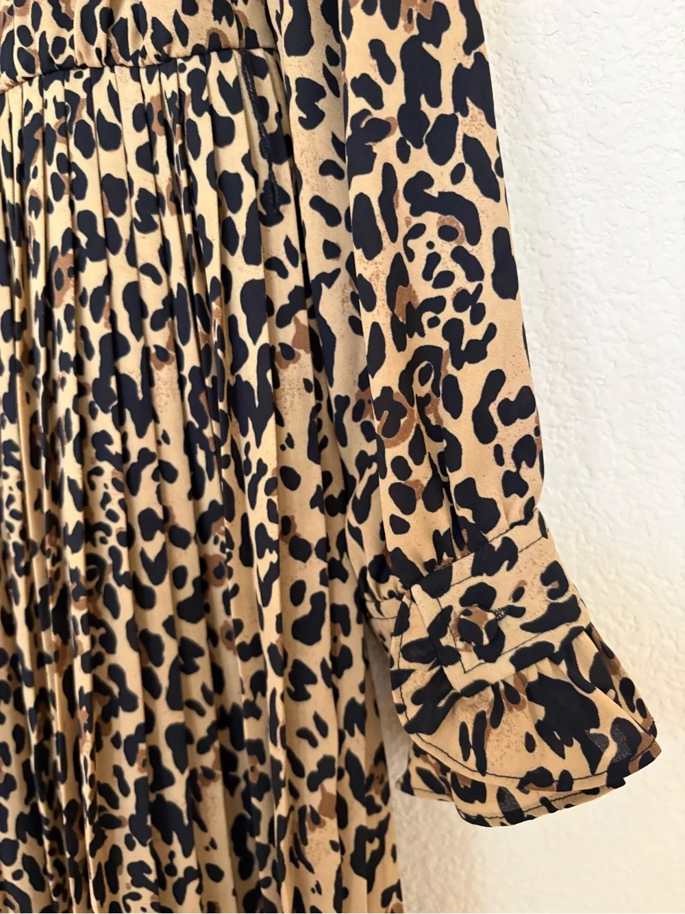 J Crew Leopard Print Button Front Pleated Skirt Long Sleeves Lined Midi dress 12